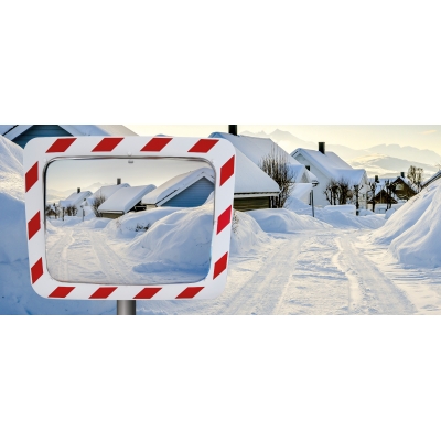 Lustro drogowe ramą biało-czerwoną anti-fog, zasięg 9-30m, kąt obserwacji 90