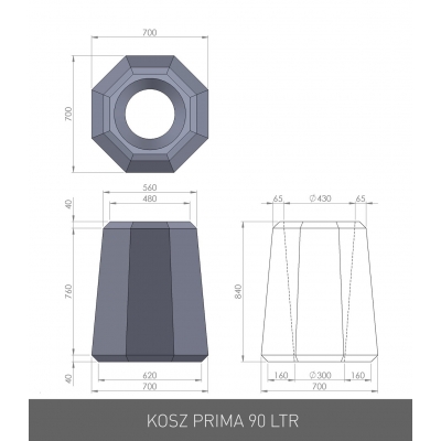 Kosz uliczny PRIMA 90 litrów